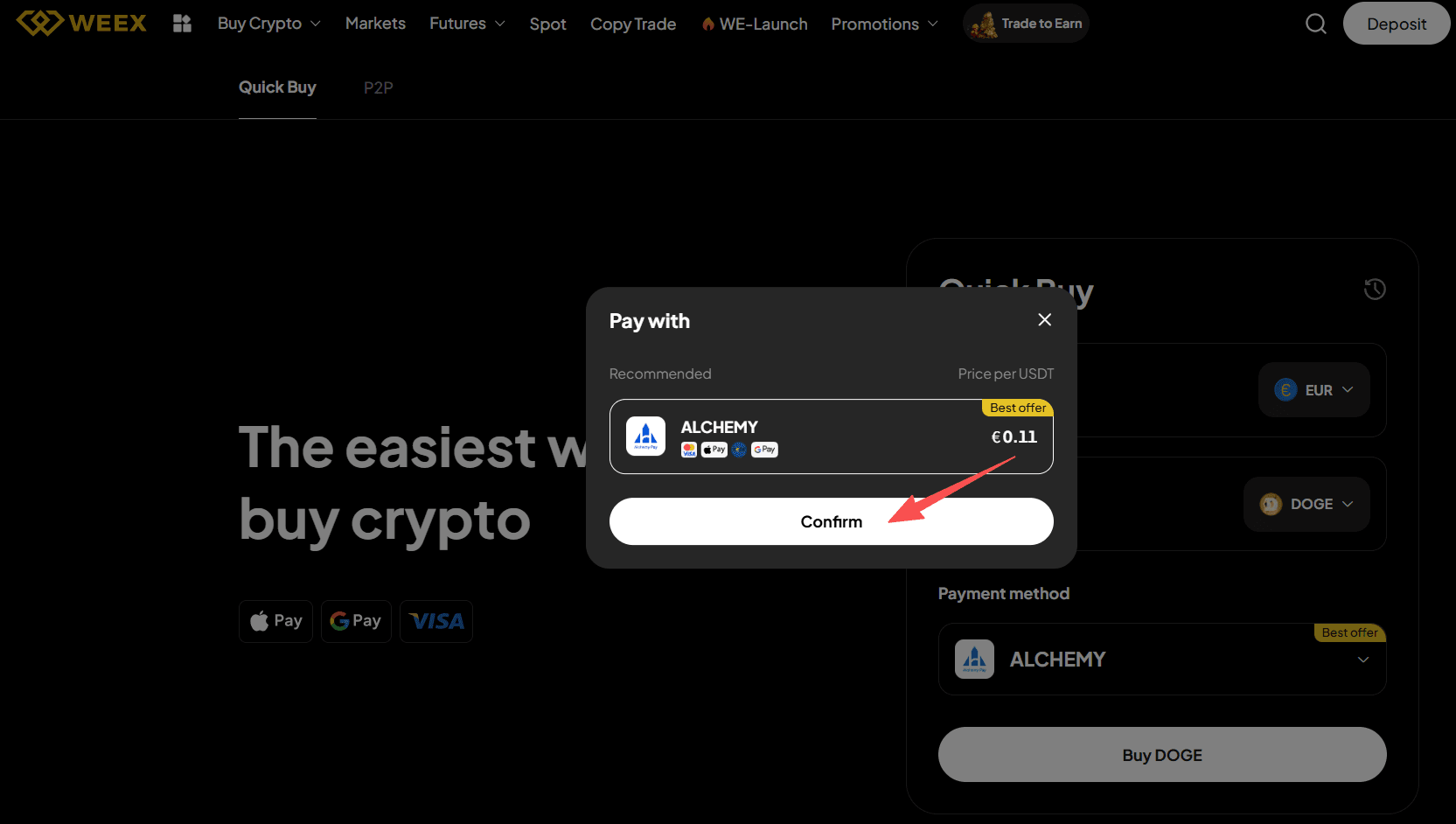 Step2:How to Buy DOGE with EUR on WEEX?Web Version