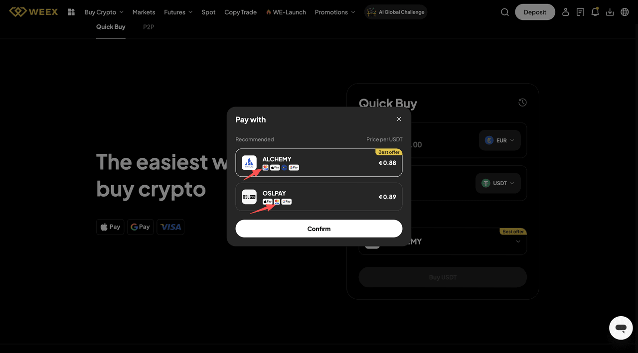 How to Buy BTC OTC with Debit card on WEEX Platform-Web Version-Step2
