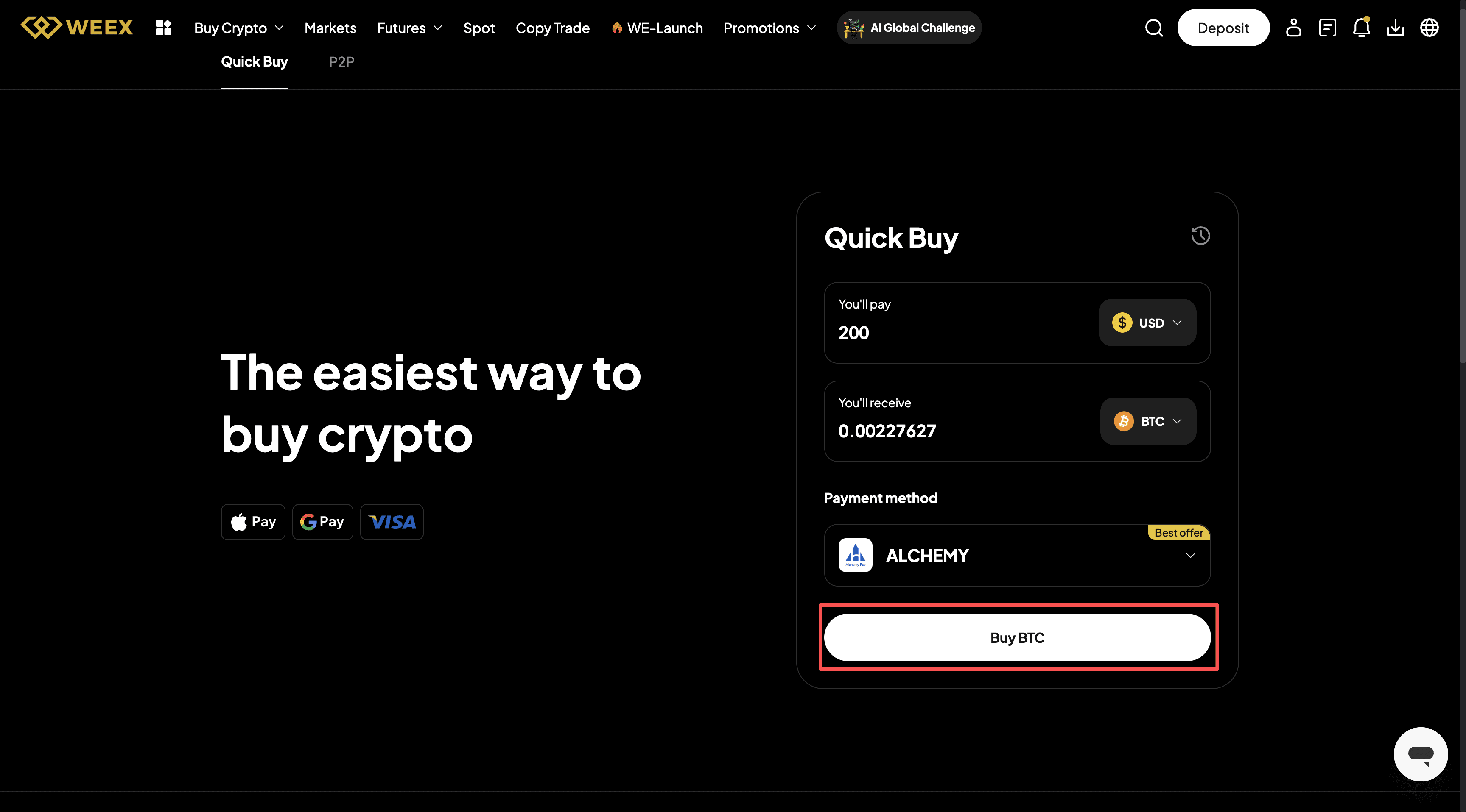 How to Buy BTC OTC with Debit card on WEEX Platform-Web Version-Step3
